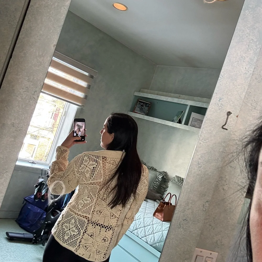 Zara Beige Crochet Lace Cardigan - Picture 4 of 9